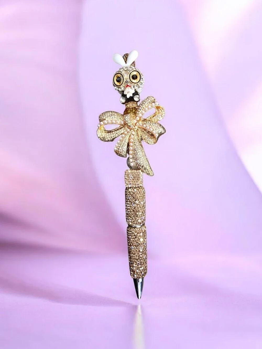 Gold Crystal Bow With A Rabbit Ballpoint Pen - Sparkling Gold Accent